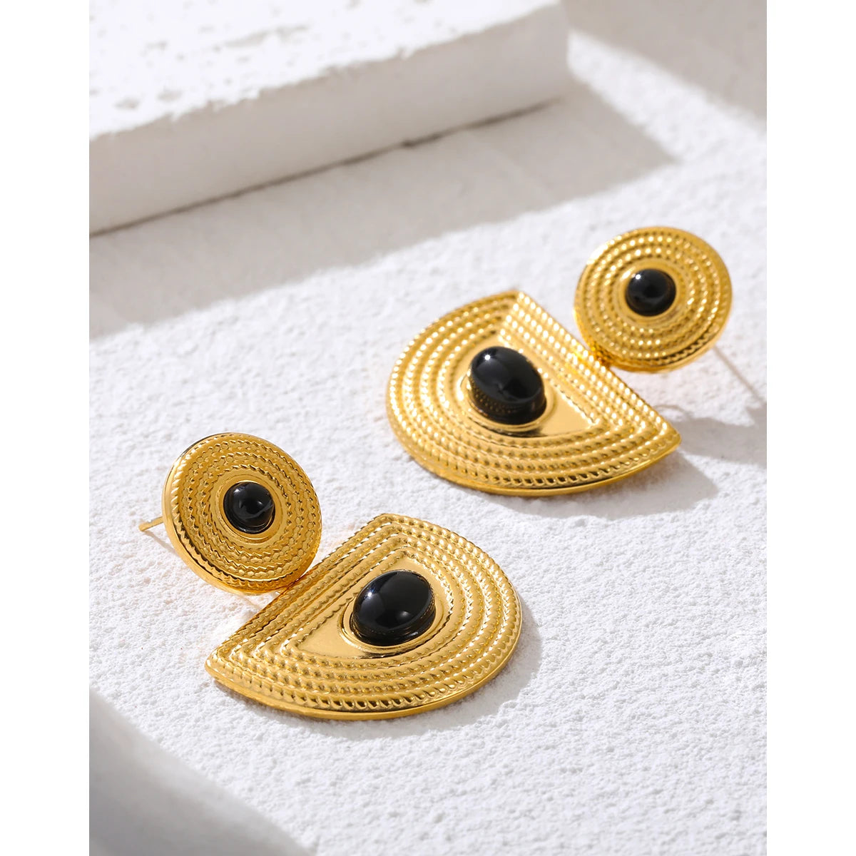 Zyoes- Black Stone Stainless Steel African Earrings